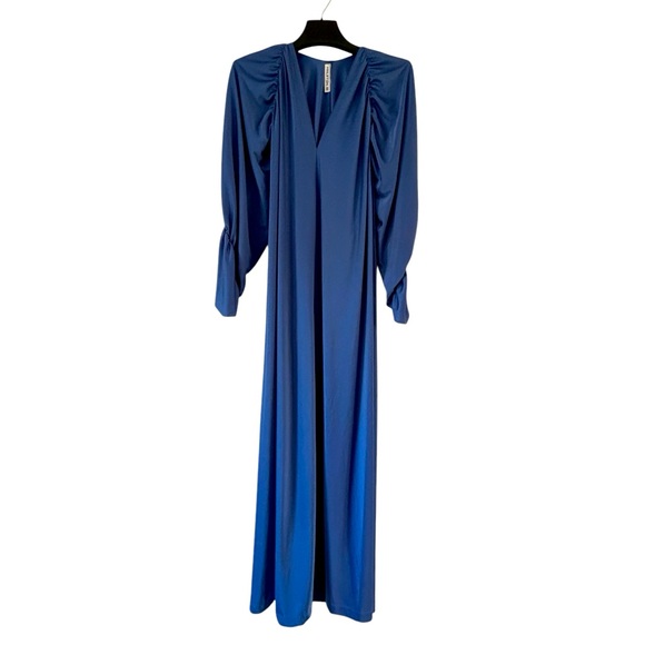 Halston IV Vintage 70’s Dorian Royal Blue Shirred Sleeve “Tent” Maxi Dress - Picture 2 of 9